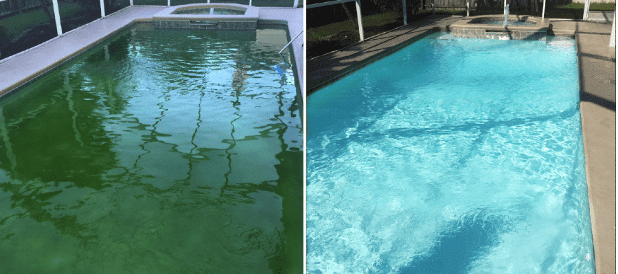 Вода в бассейне до и после обработки