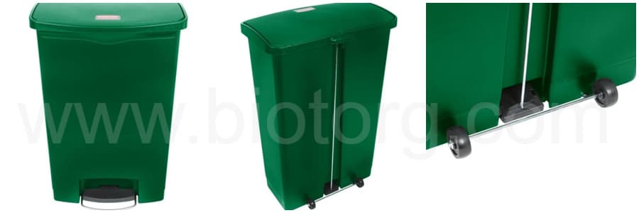 Урна для сортировки мусора оснащена удобными колесиками для более удобного ее перемещения.