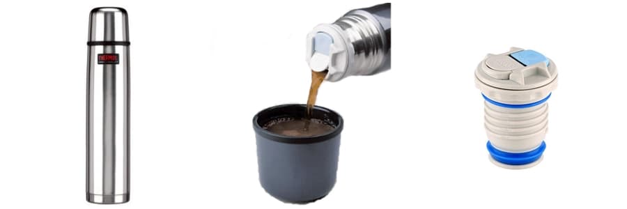 Чашка–крышка из нержавеющей стали позволяет наслаждаться напитком в любых условиях.